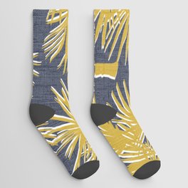 70’s Palm Trees Silhouette Gold on Navy Socks