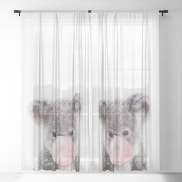 Baby Koala Blowing Bubble Gum, Pink Nursery, Baby Animals Art Print by Synplus Sheer Curtain