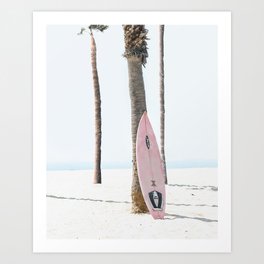 Pastel Pink Surfboard at Beach Art Print