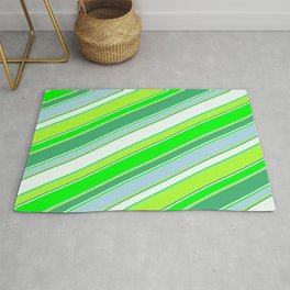 [ Thumbnail: Colorful Sea Green, Mint Cream, Lime, Light Blue, and Light Green Colored Striped/Lined Pattern Rug ]