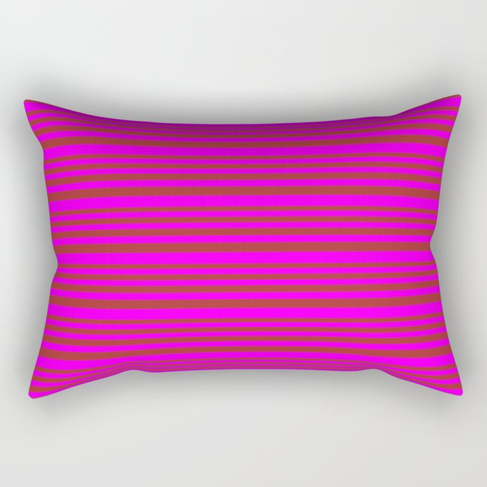 Brown & Fuchsia Colored Striped/Lined Pattern Rectangular Pillow