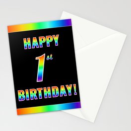 [ Thumbnail: Fun, Colorful, Rainbow Spectrum “HAPPY 1st BIRTHDAY!” Stationery Cards ]
