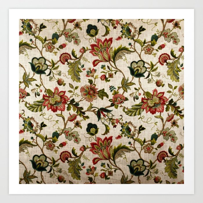 Red Green Jacobean Floral Embroidery Pattern Kunstdrucke Red Green Jacobean Floral Embroidery Pattern Kunstdrucke