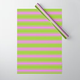 [ Thumbnail: Green & Violet Colored Lined/Striped Pattern Wrapping Paper ]