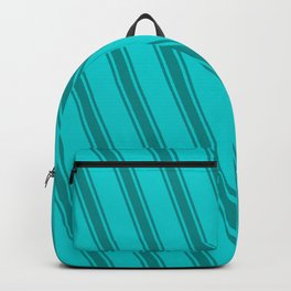 [ Thumbnail: Dark Turquoise & Dark Cyan Colored Lined/Striped Pattern Backpack ]