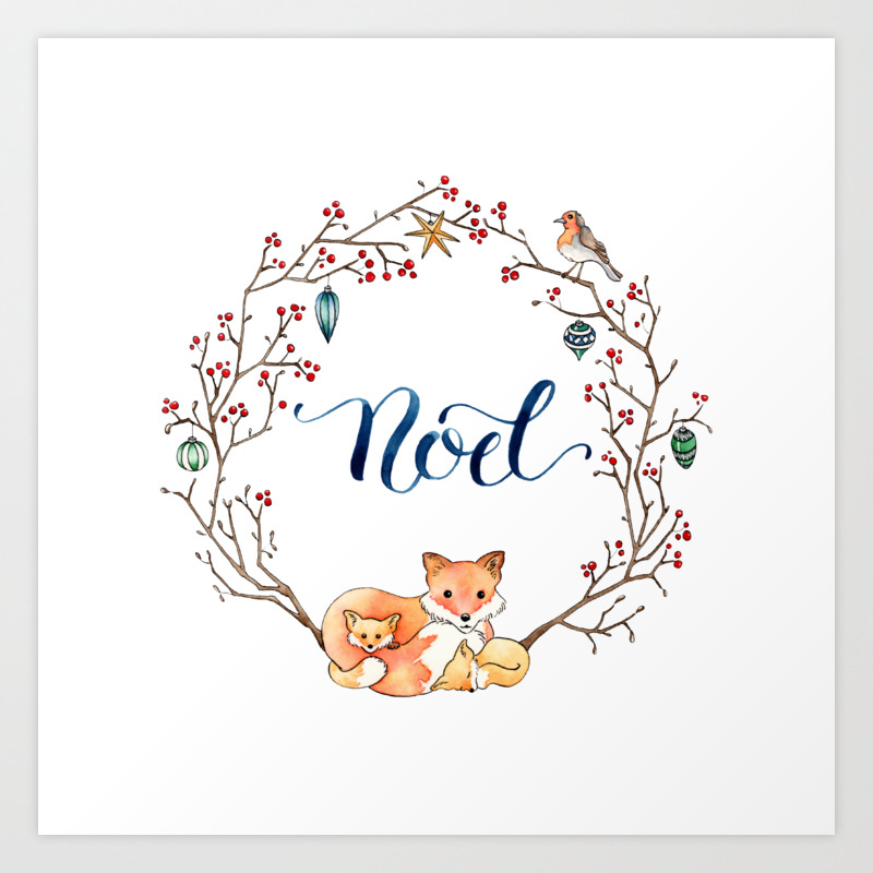 Fox Family Holiday Wreath Art Print By Amberlenaengle Society6