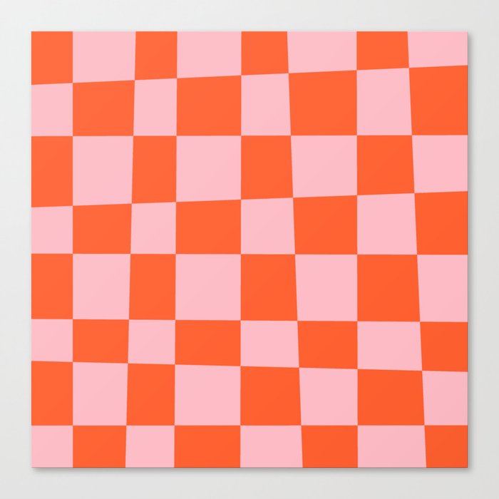 Abstract Checker Pattern 221 Orange and Pink Canvas Print