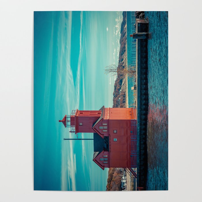 Holland Harbor Pierhead Light aka Big Red Lighthouse on Lake Michigan Poster