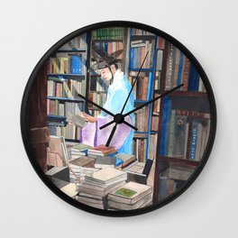 The Seonbi in the Bookstore/Hand-painted Illustration in watercolour Wall Clock