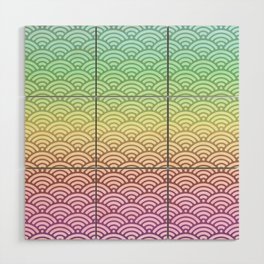 Vapor Wave Iridescent Japanese Seigaiha Wave Pastel Rainbow Ombre Cotton Candy Colors Spring Summer Wood Wall Art