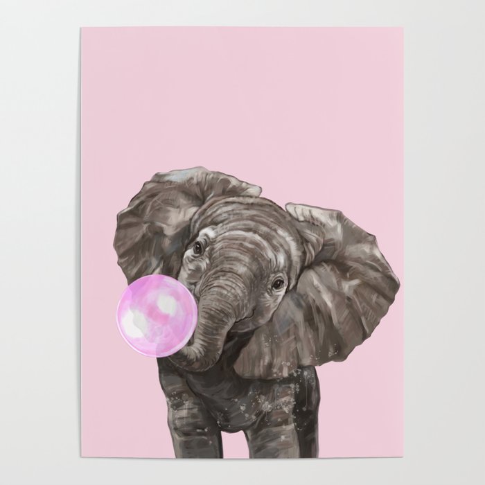 Baby Elephant Blowing Bubble Gum Poster