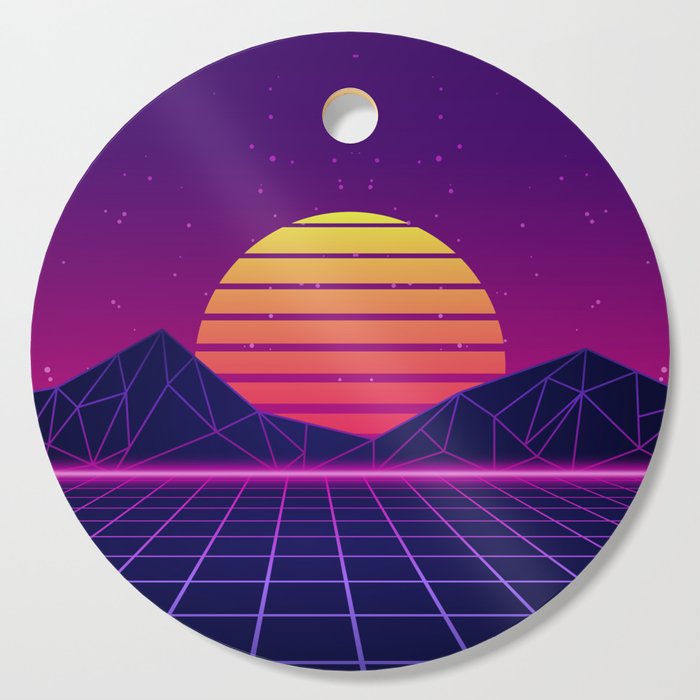 Miami Coast Synthwave Aesthetic Cutting Board