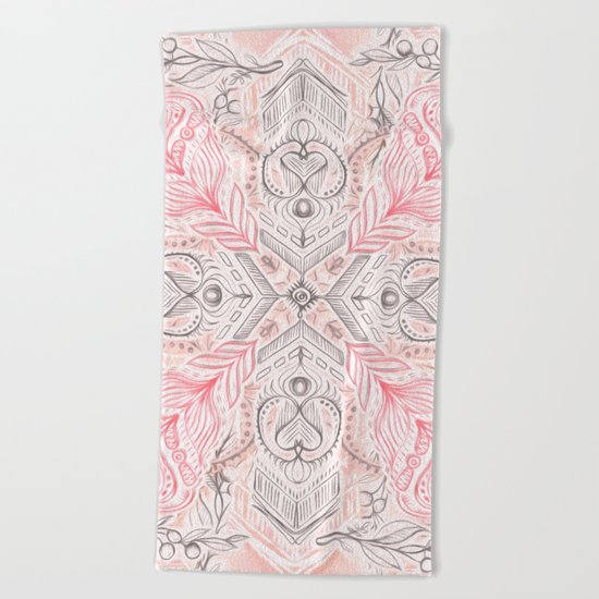 Peaches and Cream Doodle Tile Pattern Beach Towel