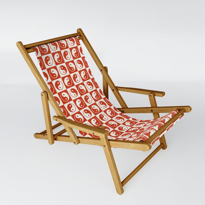Checkered Yin Yang Pattern (Light Beige + Cherry Red Color Palette) Sling Chair