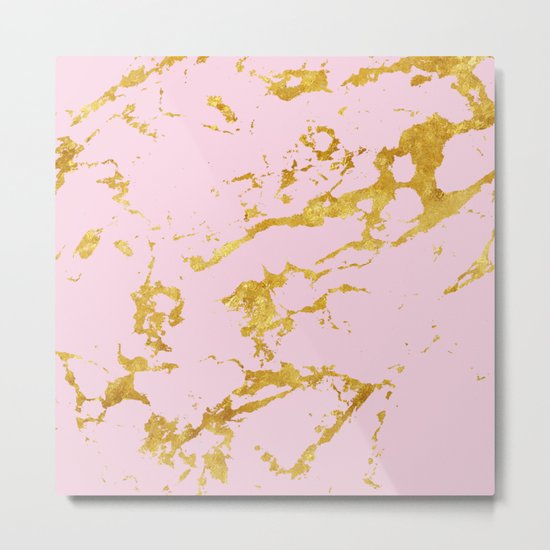 Luxury and glamorous gold glitter on lovely girly pink marble Metal Print
