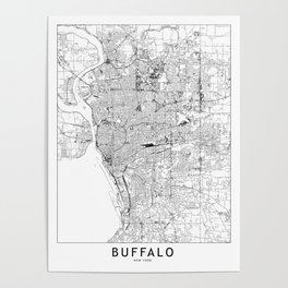 Buffalo White Map Poster