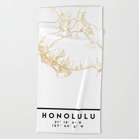 HONOLULU HAWAII CITY STREET MAP ART Beach Towel