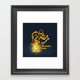 Ramadan Kareem in Golden Arabic Calligraphy with Luminous Lantern On The Geometry Floor Framed Art Print
