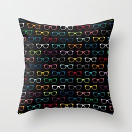 Colorful Hipster Glasses Pattern - Black Throw Pillow