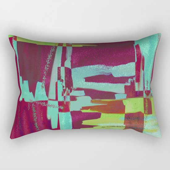 Raspberry Jam - Textured, abstract, raspberry, cyan and green painting Rectangular Pillow