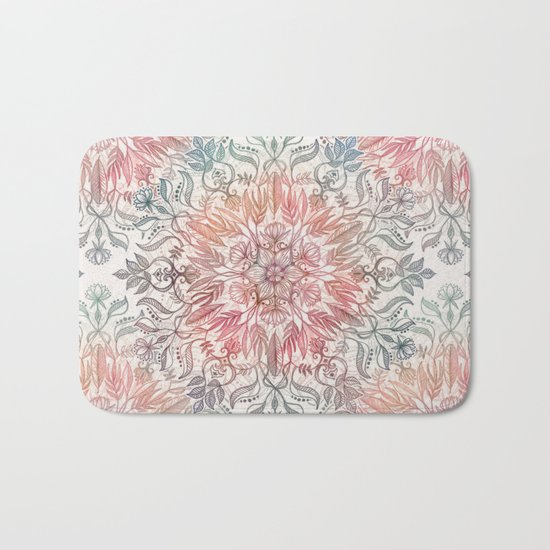 Autumn Spice Mandala in Coral, Cream and Rose Bath Mat