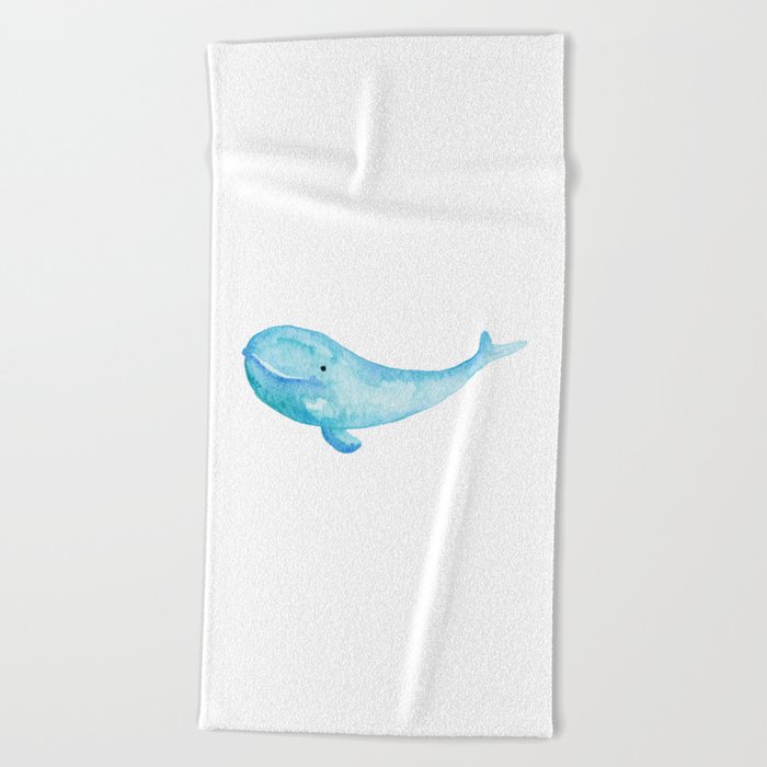 Cute Whale Watercolor Painting Ocean Life Saltwater Blue Whale Beach Towel By Graphicbrat Society6
