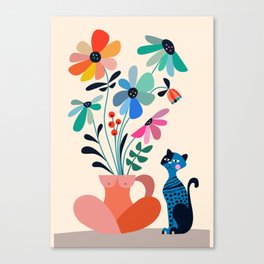 Daisies & the cat Canvas Print