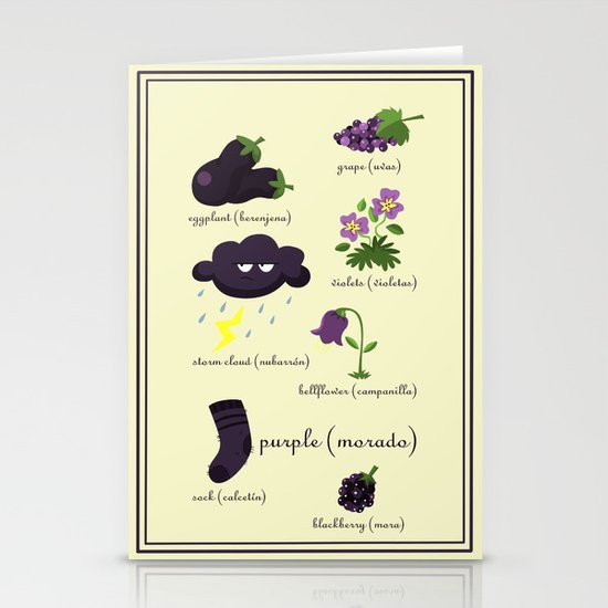 Colors: purple (Los colores: morado) Stationery Cards