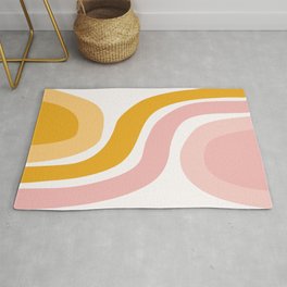 Abstract Shapes 41 in Mustard Yellow and Pale Pink Area & Throw Rug