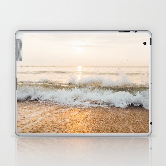 Golden Hour, Sunrise, Sunset, Crashing Waves on Beach Laptop & iPad Skin