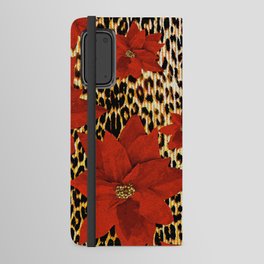 Animal Print Leopard and Red Poinsettia Android Wallet Case