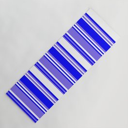 [ Thumbnail: Medium Slate Blue, White, and Blue Colored Lined/Striped Pattern Yoga Mat ]
