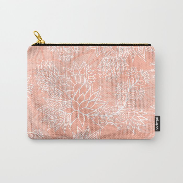 Chic hand drawn floral pattern on pink blush Carry-All Pouch
