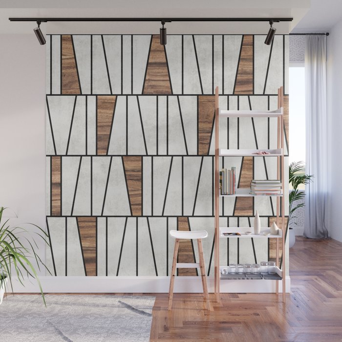 Mid-Century Modern Pattern No.4 - Concrete and Wood Wall Mural