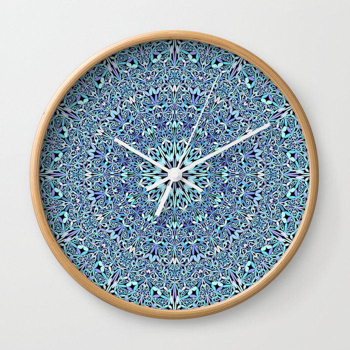 Light Blue Floral Life Mandala Wall Clock