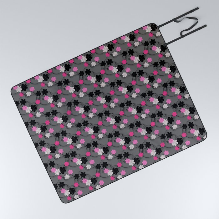 Spring Silver 3D Pink Damask Floral Collection Picnic Blanket