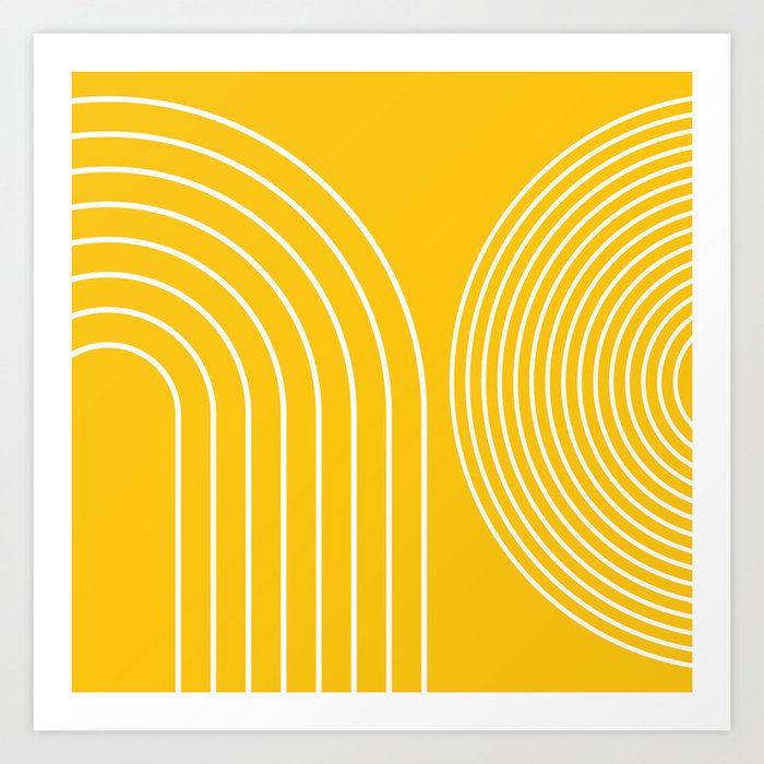 Geometric Lines in Mustard Yellow 3 (Rainbow abstract) Art Print