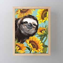 Sloth with Sunflowers Framed Mini Art Print