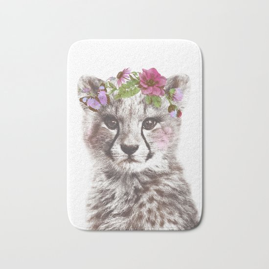 Cheetah with flowers Bath Mat