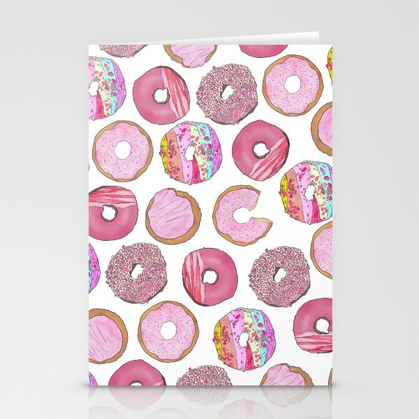 Cute Pink Sprinkle Confetti Watercolor Donuts Stationery Cards