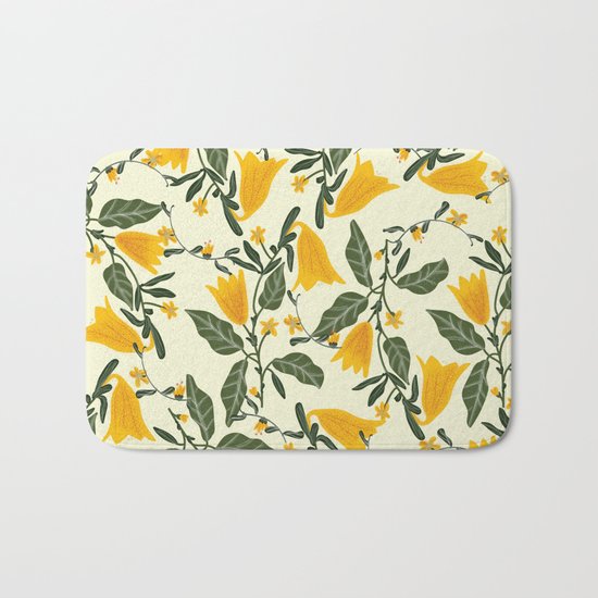 Yellow Bright Flower Pattern Bath Mat