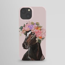 Horse with Flowers Crown in Pink iPhone Case