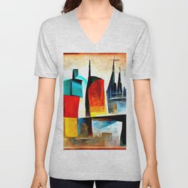 Abstract City V Neck T Shirt