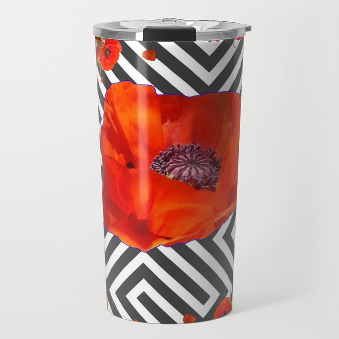 AWESOME GREY GRAPHIC ART YELLOW-RED POPPIES GARDEN Travel Mug