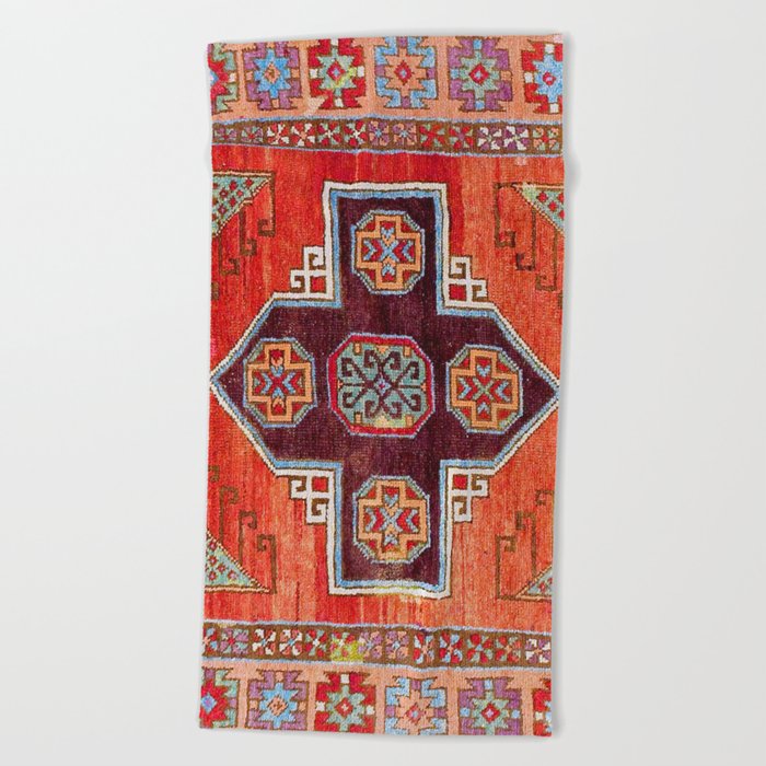 Obruk Konya Antique Turkish Long Rug Print Beach Towel