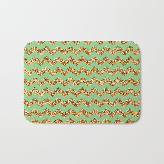 Sea Green Gold Glitter Chevron Bath Mat