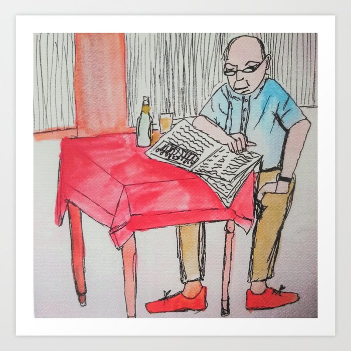 Cafe Riche - Old man reading a newspaper Art Print