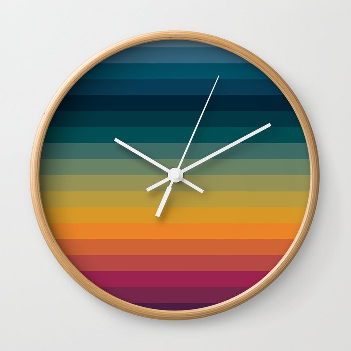 Colorful Abstract Vintage 70s Style Retro Rainbow Summer Stripes Wall Clock