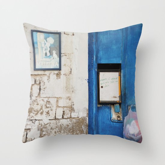 Blue door Throw Pillow