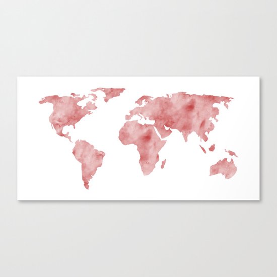 World Map Light Red Watercolor Canvas Print